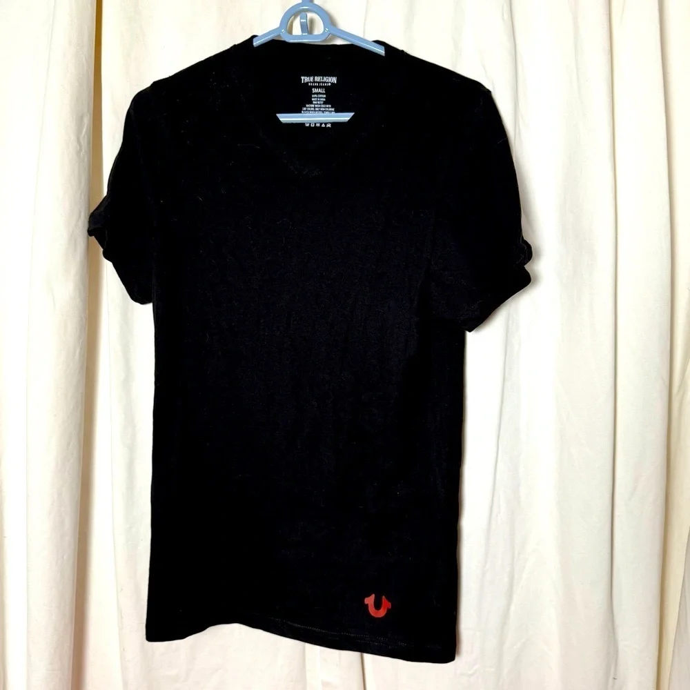 True Religion Men's Small Basic Black Tee With Logo 100% Cotton